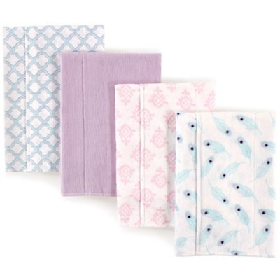 Hudson Baby 4-Pack Feather Burp Cloth Set in Purple