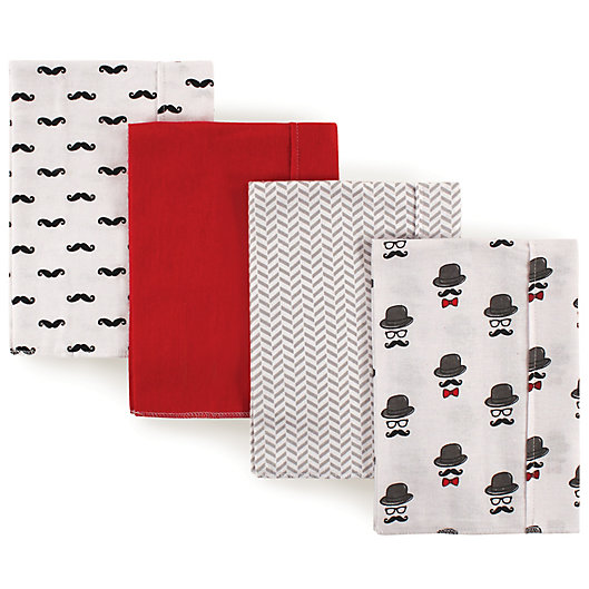 Alternate image 1 for Hudson Baby 4-Pack Mustache Burp Cloth Set in Red