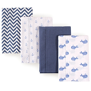 Hudson Baby 4-Pack Whales Burp Cloth Set in Blue. View a larger version of this product image.