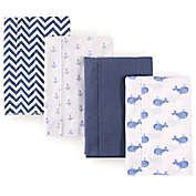 Hudson Baby 4-Pack Whales Burp Cloth Set in Blue