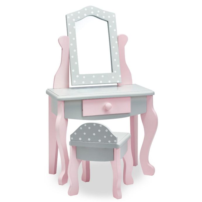 Teamson Olivia S Little World 18 Inch Doll Vanity Table And Stool Set In Grey Polka Dot Bed Bath Beyond