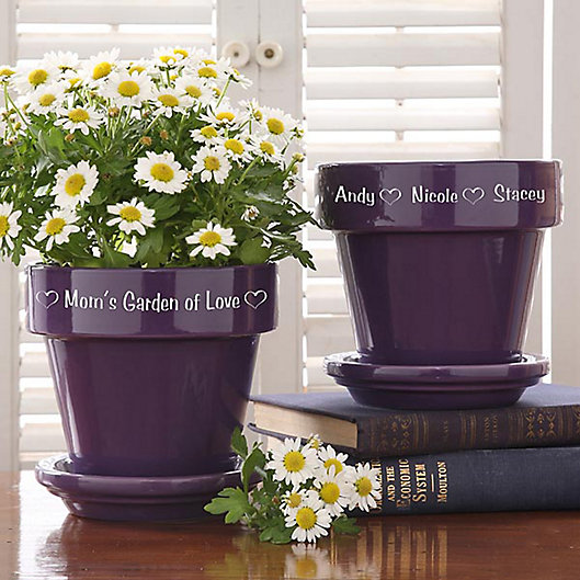 Alternate image 1 for Garden of Love Engraved Flower Pot in Purple