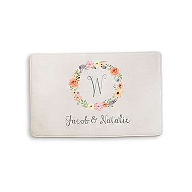 Floral Wreath Memory Foam Personalized 18&#39;&#39; x 26&#39;&#39; Bath Mat. View a larger version of this product image.