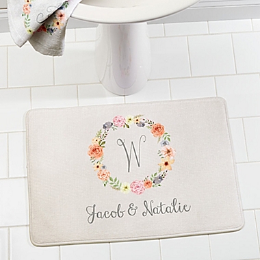 Floral Wreath Memory Foam Personalized 18&#39;&#39; x 26&#39;&#39; Bath Mat. View a larger version of this product image.