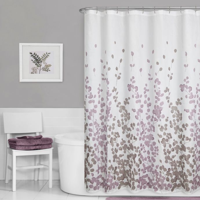 Maytex Leaf Print Fabric Shower Curtain in Purple | Bed ...