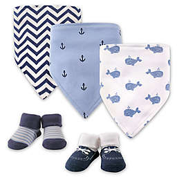 Hudson Baby® 5-Pack Whales Bib & Sock Set in Blue