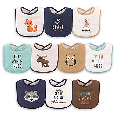 Hudson Baby&reg; 10-Pack Raccoon Drooler Bibs in Brown. View a larger version of this product image.