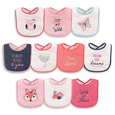 Hudson Baby&reg; 10-Pack Fox Drooler Bibs in Pink. View a larger version of this product image.