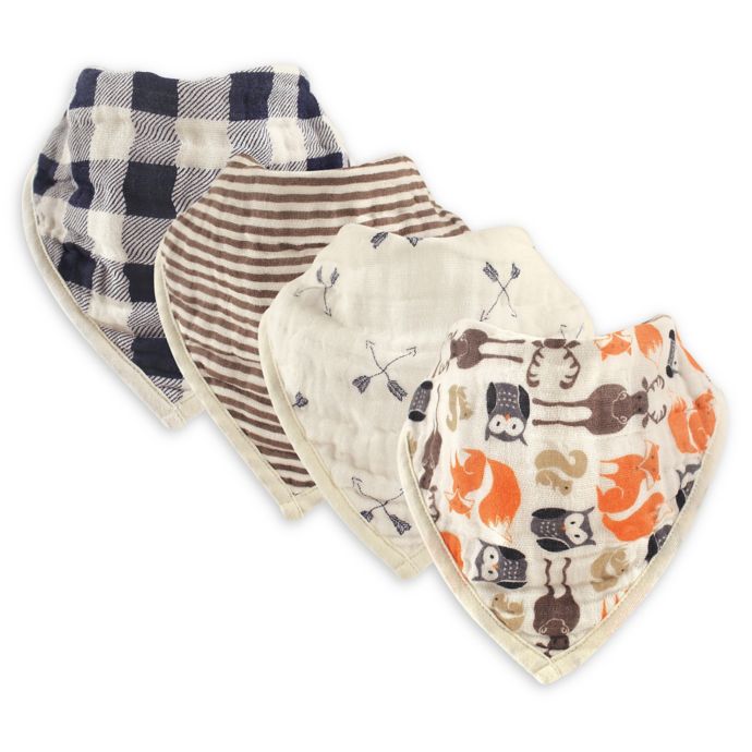Hudson Baby® 4Pack Forest Muslin Bandana Bibs in Orange Bed Bath and