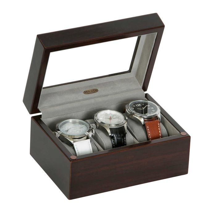 wooden watch box with glass top