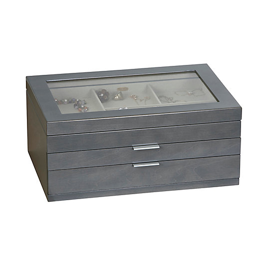 Alternate image 1 for Mele & Co. Misty Glass Top Wooden Jewelry Box in Grey