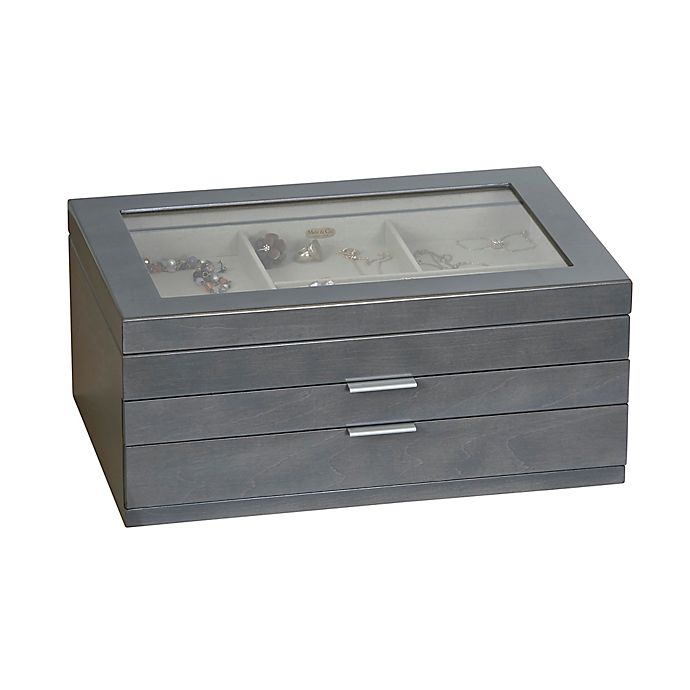 Mele Co Misty Glass Top Wooden Jewelry Box In Grey Bed Bath