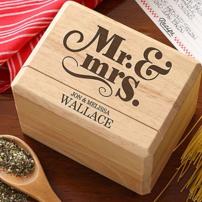 Happy Couple "Mr. and Mrs." Wood Recipe Box