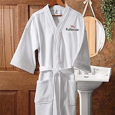 &quot;Mr.&quot; White Embroidered Velour Robe. View a larger version of this product image.