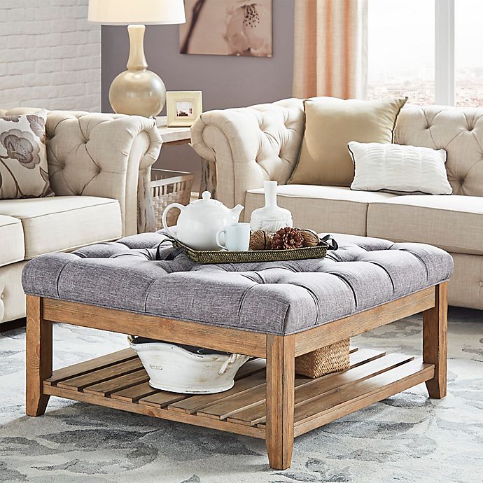 tufted ottoman coffee table with shelf