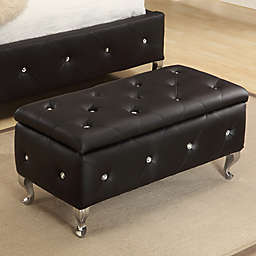 K&B Furniture Crystal Button Tufted Upholstered Storage Bench in Black