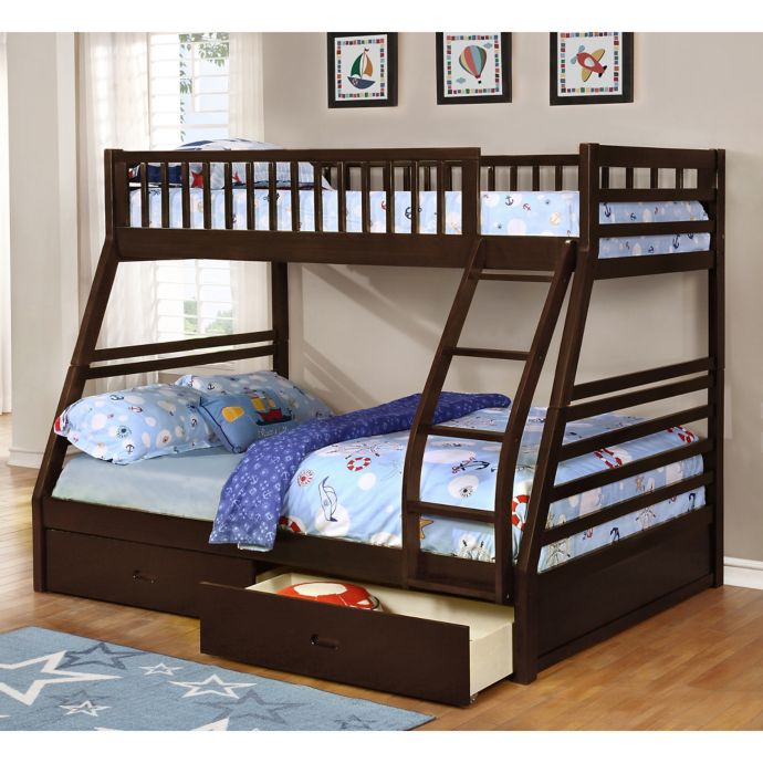 K&B Furniture Twin Over Full Bunk Bed with Storage Drawers ...