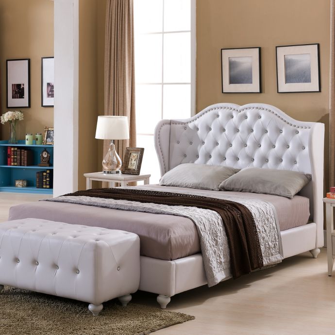 K&B Furniture B5109 Upholstered Platform Bed in White Bed Bath & Beyond