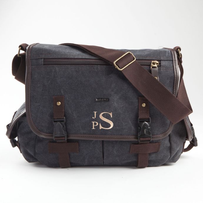 Canvas Messenger Bag in Grey Bed Bath & Beyond