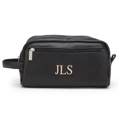 black leather toiletry bag