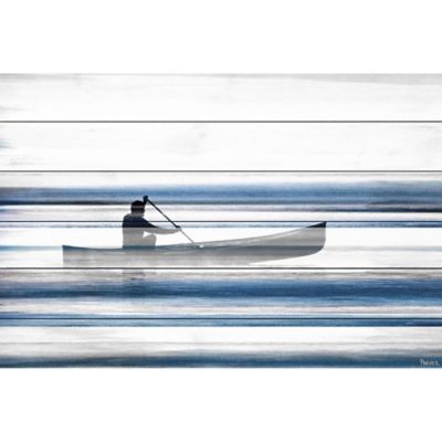  12 in. H x 18 in. W "Blue Lake Canoe" by Parvez Taj Printed White Wood Wall Art