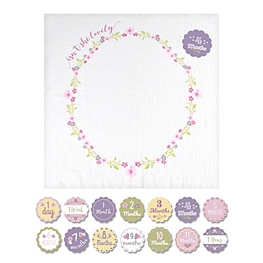 Lulujo Baby &quot;Isn&#39;t She Lovely&quot; Muslin Swaddle Blanket and Cards Set in White/Pink. View a larger version of this product image.