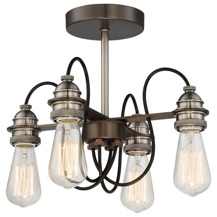 Minka Lavery Uptown Edison 4 Light Semi Flush Ceiling Light In Bronze Pewter