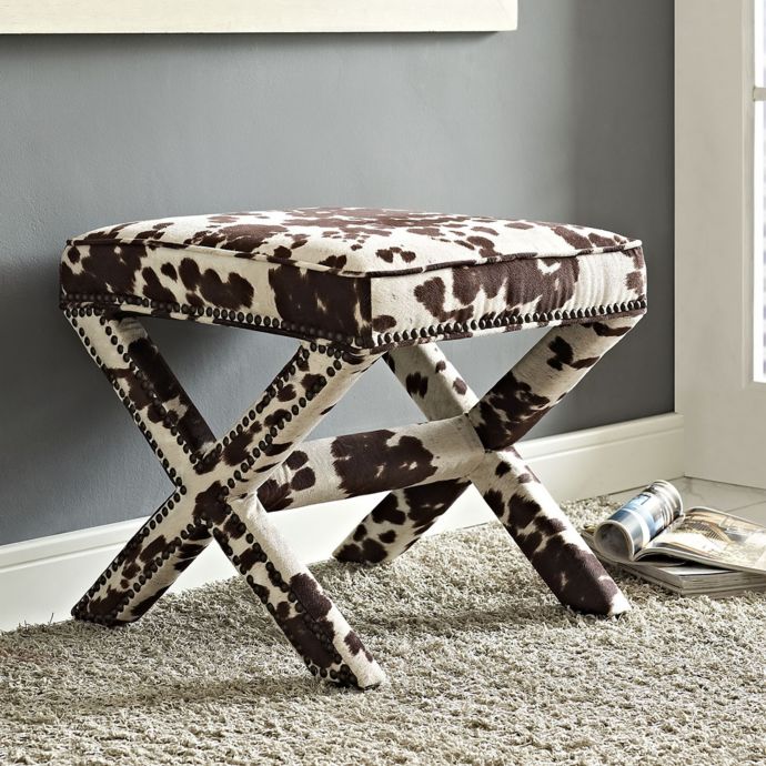 Modway Rivet Fabric Bench In Faux Cow Print