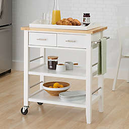 Trinity Wood Kitchen Cart with Drawers and Tray in White