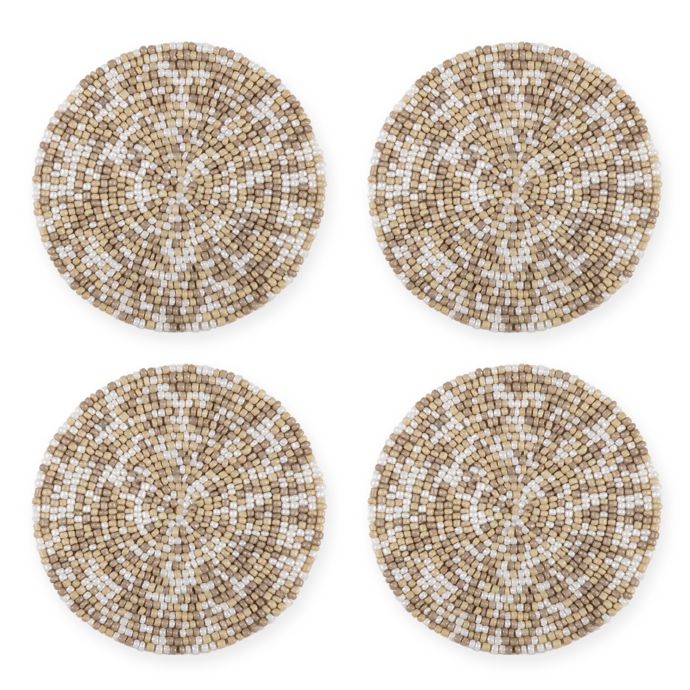 Beaded Round Coasters in Natural (Set of 4) Bed Bath & Beyond