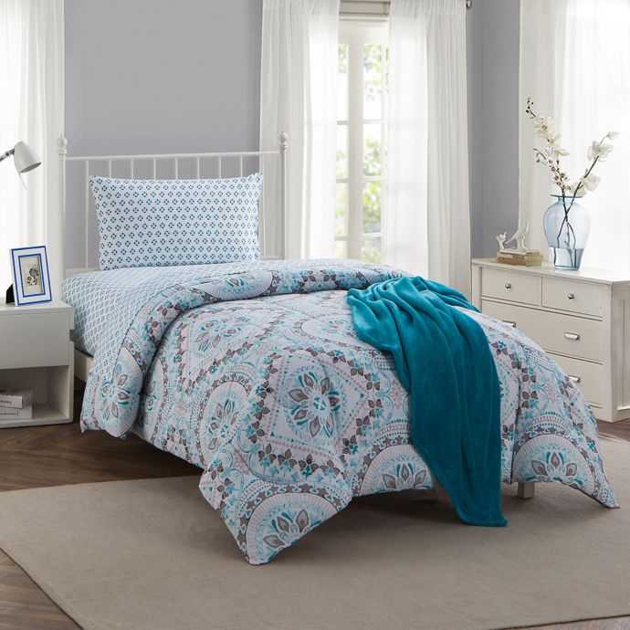 Montoya 16-Piece Twin/Twin XL Comforter Set in Teal | Bed ...