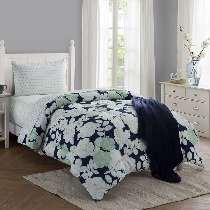 Lacey 16 Piece Twin Twin Xl Comforter Set In Navy Bed Bath Beyond