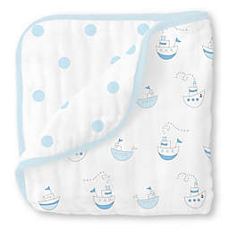 Swaddle Designs® Little Ships Muslin Luxe Blanket Pastel Blue