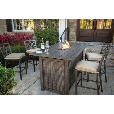 Agio Davenport 5 Piece Outdoor Bar, Bar Height Patio Table With Fire Pit