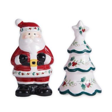 Pfaltzgraff&reg; Winterberry Santa and Tree Salt and Pepper Shakers. View a larger version of this product image.