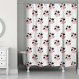 Designs Direct Cow Face Friend 74-Inch Shower Curtain in White
