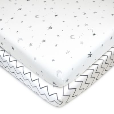 TL Care&reg; Fitted Cotton Playard Sheets in Grey Star/Zigzag (Set of 2)