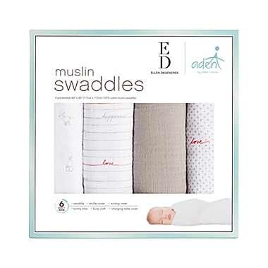 ED Ellen DeGeneres Crafted by aden by aden + anais&reg; 4-Pack Iconic Muslin Swaddles. View a larger version of this product image.