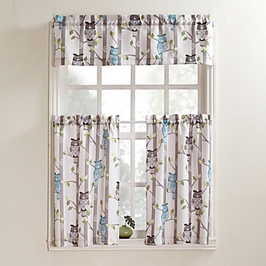 No.918&reg; Hoot 24-Inch Rod Pocket Kitchen Window Curtain Tier Pair in Mocha. View a larger version of this product image.