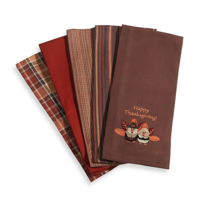 Happy Thanksgiving Kitchen Towels (Set of 5), 100% Cotton ...
