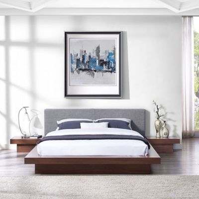 Modway Freja 3-Piece Queen Upholstered Bedroom Set in Walnut/Grey