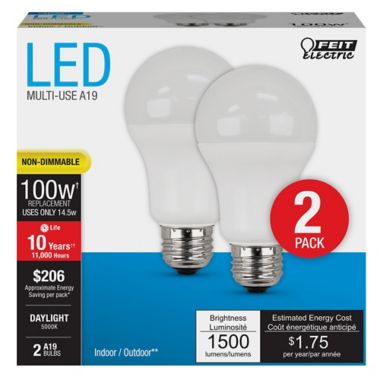 Feit Electric 2-Pack 100-Watt Equivalent A19 LED Daylight Light Bulbs. View a larger version of this product image.