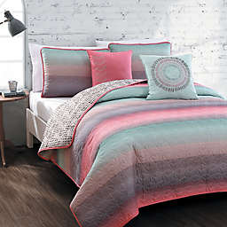 Avondale Manor Cypress Reversible King Quilt Set in Coral/Blue
