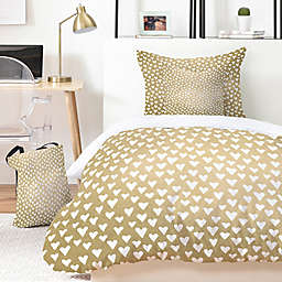 Deny Designs Elisabeth Fredriksson Lil Hearts on Gold 4-Piece Twin XL Duvet Cover Set in Gold