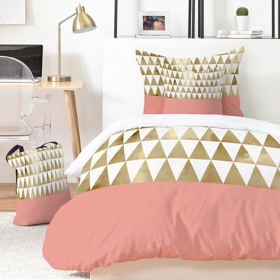 Deny Designs Georgiana Paraschiv Gold Triangles Duvet Cover Set In