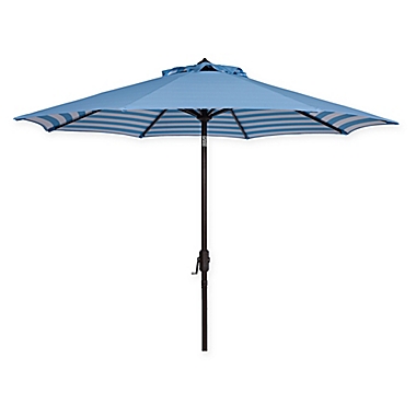 Safavieh UV Resistant Athens Inside Out Striped 9-Foot Crank Umbrella in Blue/White. View a larger version of this product image.