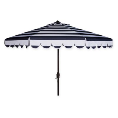 Safavieh UV Resistant Maui Scallop Striped 9-Foot Crank Umbrella in Navy/White