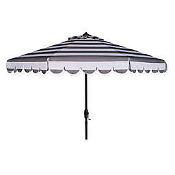 Safavieh UV Resistant Maui Scallop Striped 9-Foot Crank Umbrella in Grey/White