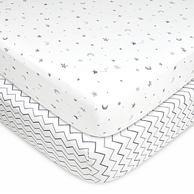 TL Care&reg; 2-Pack Stars, Moon/Chevron Jersey Knit Fitted Crib Sheet. View a larger version of this product image.