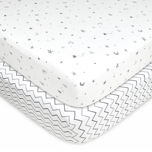 Alternate image 1 for TL Care® 2-Pack Stars, Moon/Chevron Jersey Knit Fitted Crib Sheet
